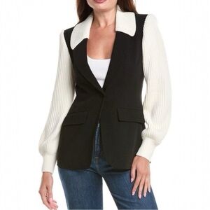 Cinq A Sept Women’s Cheyenne Knit Combo Tailored Black and Ivory Blazer Size 8